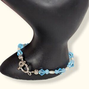 (2/$20) Dainty Blue Bead & Faux Pearl Bracelet